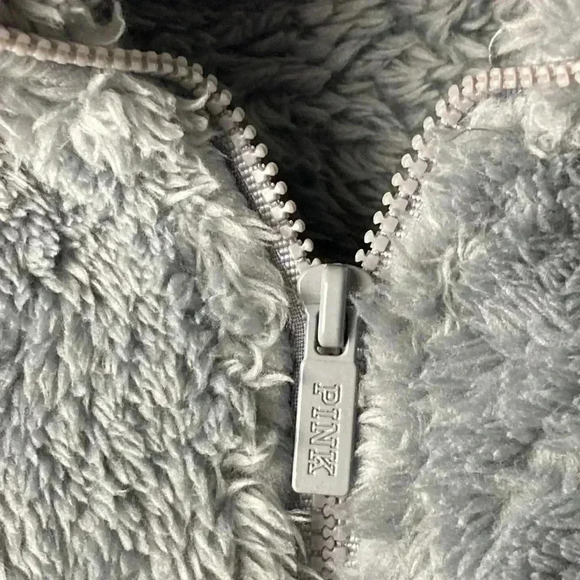VICTORIA SECRET PINK WOMENS SIZE LARGE GRAY PLUSH ZIP FRONT TEDDY JACKET… - Picture 5 of 12